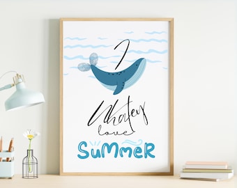 I Whaley Love Summer, travaux manuels d'été imprimables pour enfant, activité estivale, activité pour enfants d'âge préscolaire, empreinte de main d'enfant, souvenir pour tout-petit