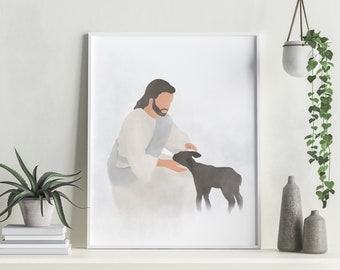 Jesus Portrait, Jesus Painting, Jesus Christ, Jesus Wall Art, Jesus Christ and Lamb, Picture of Jesus, lds art, Digital Download
