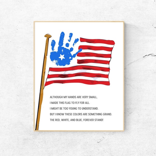 Vlag handafdruk ambacht, vlag gedicht, 4 juli Onafhankelijkheidsdag, Amerikaanse vlag, Keepsake Craft Art Print DIY, Kids Baby Peuter, afdrukbaar,