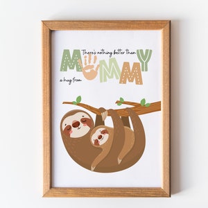 Non c'è niente di meglio di un abbraccio dalla mamma, regalo con impronta di bradipo, regalo per la mamma, buono regalo per la festa della mamma, artigianato per bambini, artigianato per bambini piccoli