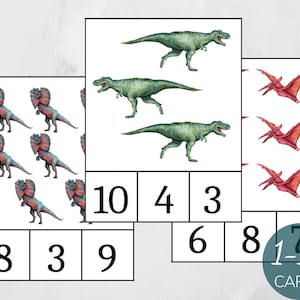 Dinosaur count and clip cards 1-10, Montessori Activity, Summer Math Activity, Montessori Summer Preschool Game, Homeschool