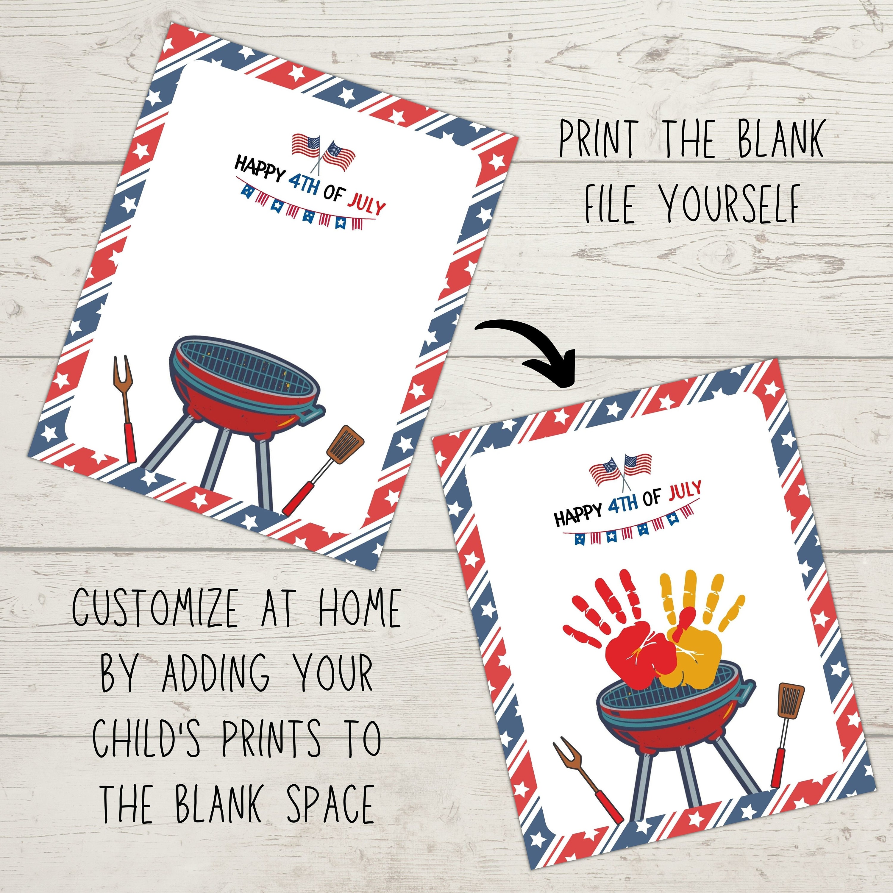 Grill Handprint Craft for Child Fourth of July Handprint Art Etsy