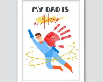 Lavoretto con impronte di mani di eroi per la festa del papà, impronte di mani di supereroi, compleanno di papà, regalo per papà, bambini piccoli, ricordo, fai da te