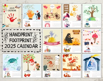 2025 Handprint/Footprint Calendar, Handprint Craft, Footprint/Handprint Art, Preschool Printable DIY Activity, Monthly, Baby Kids Toddler