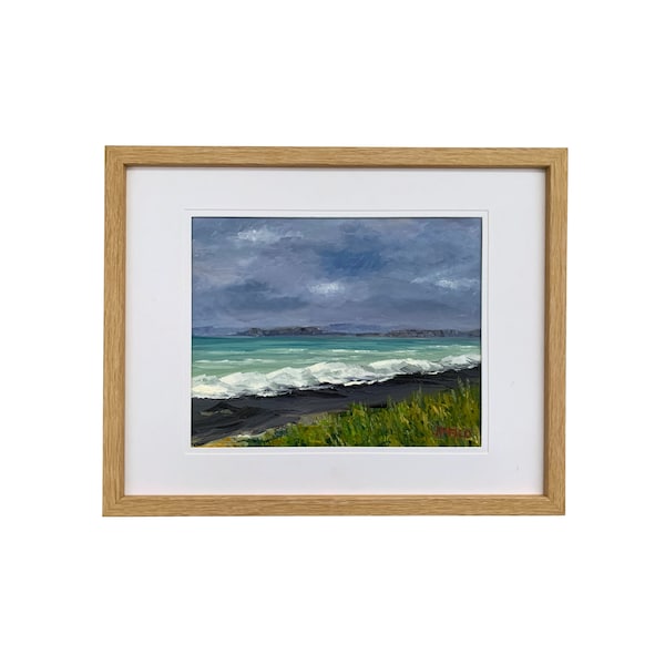 New Zealand Art, Stormy Beach Painting, Cloudy Sky, Rolling Waves, Whirinaki Beach, Home Decor and Gift, New Zealand Artist, Julie Mello