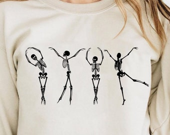 Dancing Skeletons PNG SVG, Skeleton Ballet PNG, Colorful, Sweatshirt, Shirt Sublimation Print file, Halloween Shirt Design, Fall Skeletons