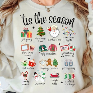 Retro Christmas PNG, &#39;Tis The Season PNG, Merry Christmas PNG, Groovy Christmas Sublimation, Clipart, Elements, Santa, Tree, Cocoa, Cookies
