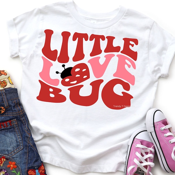 Little Love Bug SVG PNG, Baby, Toddler Girls Valentine SVG, Retro Wavy Design, Cricut Svg Cut File, Silhouette, Kids Shirt Sublimation Png