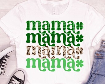 Leopard Print Mama PNG, St. Patricks Day PNG for Mom, Retro PNG, Stacked Png, Print File for Shirt Sublimation, Cheetah Print Png Design
