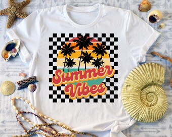 Sommer Vibes PNG, Schachbrett Retro Shirt PNG, Urlaub Strand Shirt Png, Ocean Vibes Png, Vintage Text, Shirt Sublimationsdruck Datei Png
