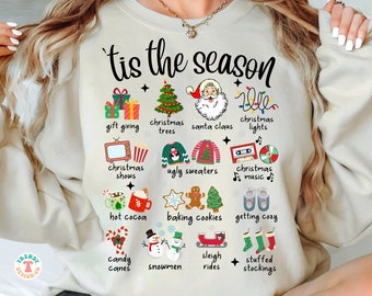 Retro Christmas PNG, 'Tis The Season PNG, Merry Christmas PNG, Groovy Christmas Sublimation, Clipart, Elements, Santa, Tree, Cocoa, Cookies