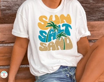 Chemise d'été SVG PNG, effet vieilli et uni, sable salé soleil, chemise de plage d'été rétro SVG, sublimation de chemise Png, vie à la plage, Svg pour chemise Png