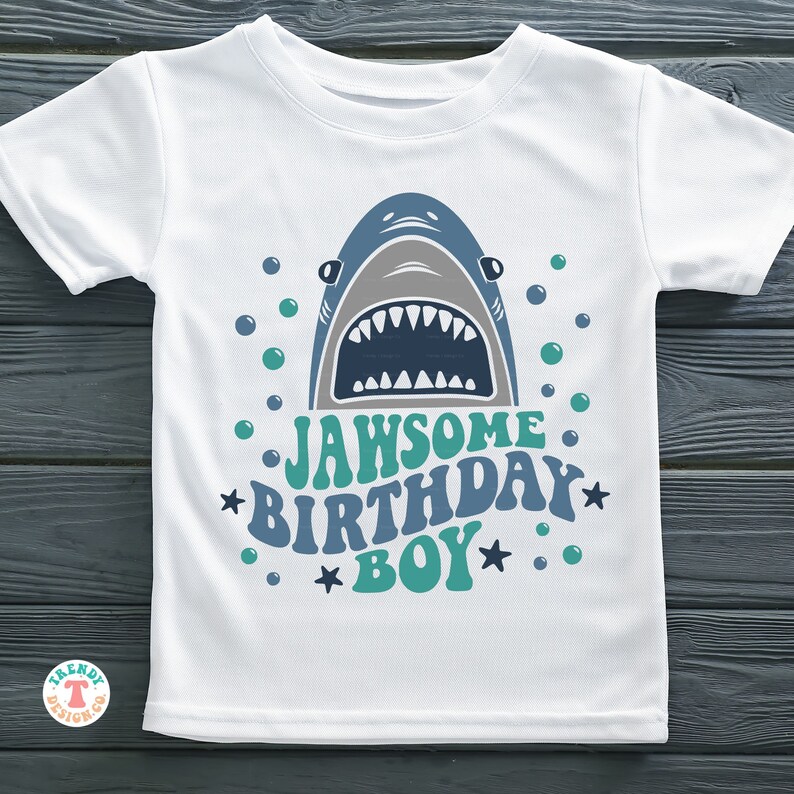 Jawsome Birthday Boy SVG PNG, Baby, Toddler Boys Birthday Shirt SVG, Shark Bite Svg, Retro Wavy Text, Cricut Cut File, Shirt Sublimation Png image 2