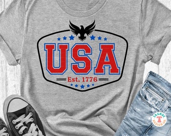 USA SVG PNG, Patriotic 4th of July Svg with American Eagle and Stars, 1776 Independence Day Svg Cut File for Cricut, Shirt Sublimation Png