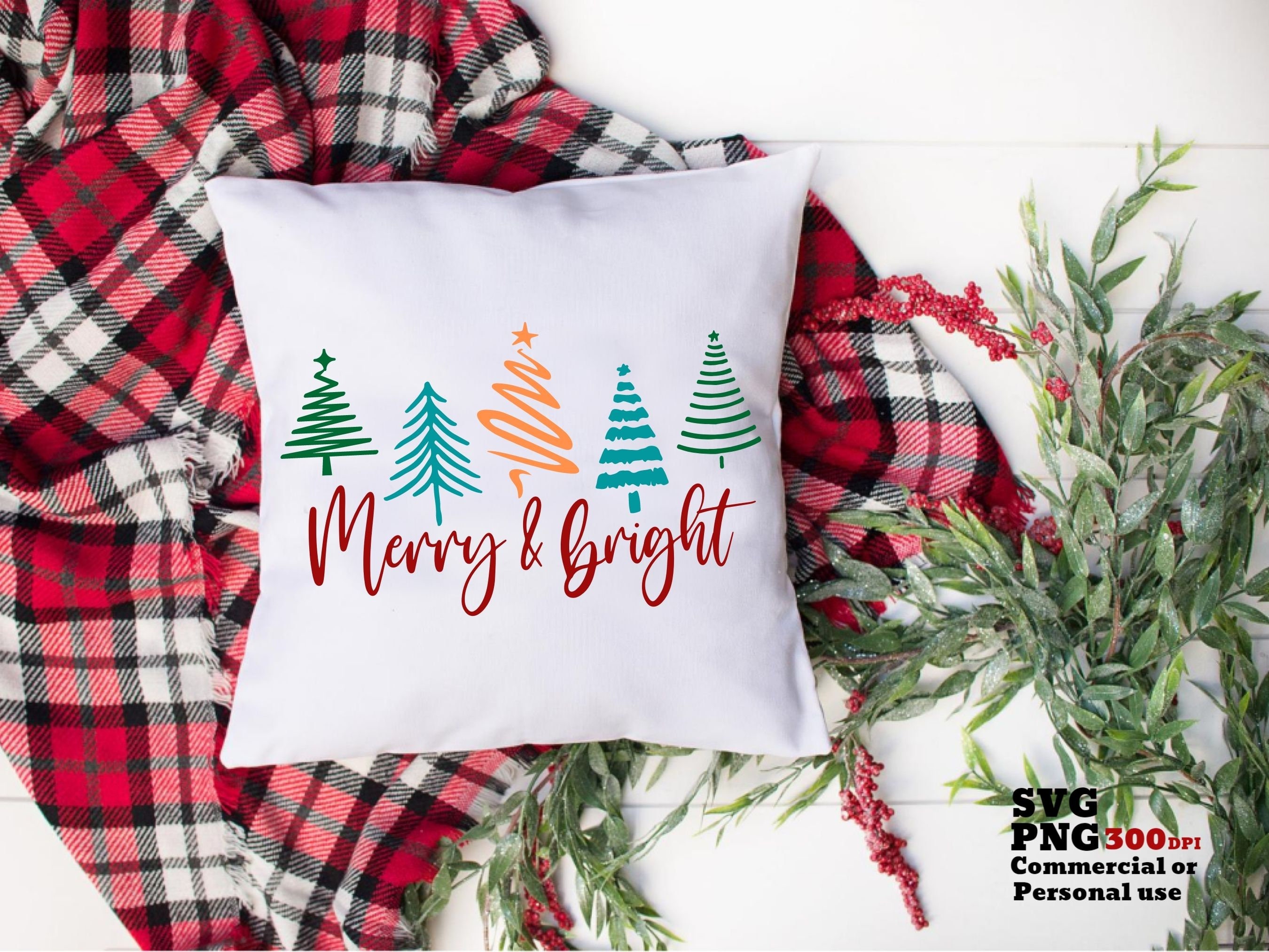 Merry and Bright SVG PNG, Merry & Bright, Christmas Trees, SVG File for ...