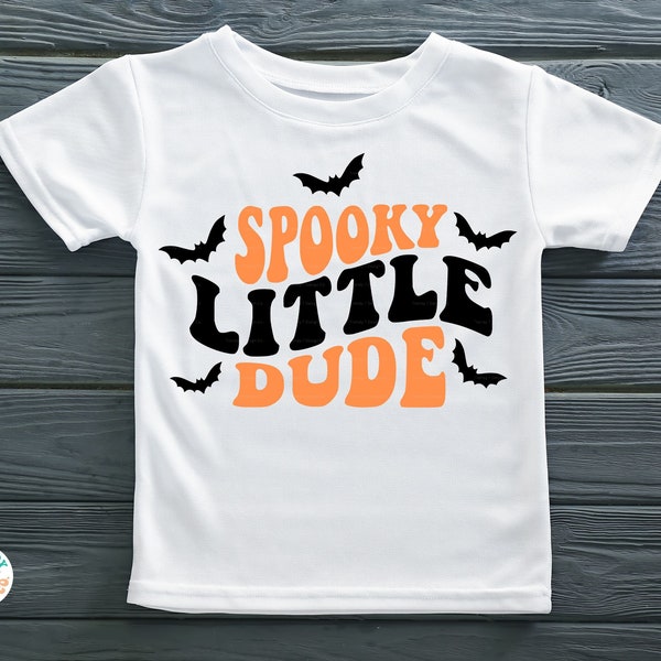 Spooky Little Dude SVG PNG, Retro Kids, Boys, Toddler Halloween Svg, Wavy Text, Bats, Halloween Sublimation Png Download File, Cut File Svg