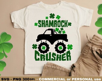 Shamrock Crusher SVG PNG, Crushing Shamrocks, Kids St Patrick's Svg, Monster Truck, Toddler, Boys, Kids Cricut Svg, Shirt Sublimation Png