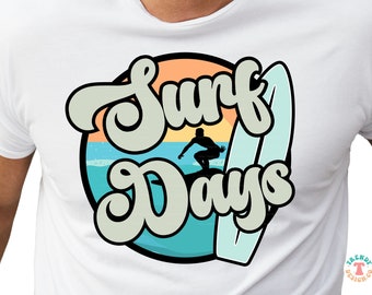 Surf Days PNG, Surfing PNG, Distressed & Solid, Retro Surfer PNG, Surfboard, Summer Ocean Waves, Sublimation Png Print File for Shirts