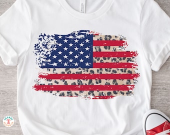 Distressed American Flag PNG, Leopard Print Flag PNG, 4th of July Shirt PNG, Retro Patriotic Png Design, Shirt Sublimation Png Download File