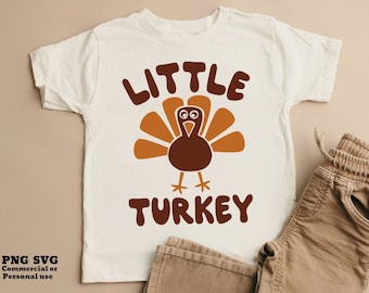 Kleine Turkije SVG PNG, Kids Thanksgiving PNG Design, Fall Svg voor kinderen, peuters, jongens, meisjes, baby's, Cricut Svg Cut File, Sublimation Png