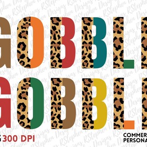 Op de afbeelding: Gobble-afbeelding met een luipaardprint achtergrond. De letters zijn in verschillende kleuren, waaronder rood, oranje, geel, groen, blauw en bruin.