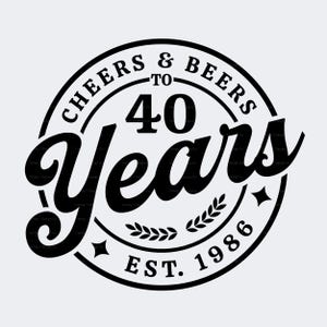 40° compleanno SVG PNG, brindisi e birre per i 40 anni, fondato nel 1986, retrò vintage