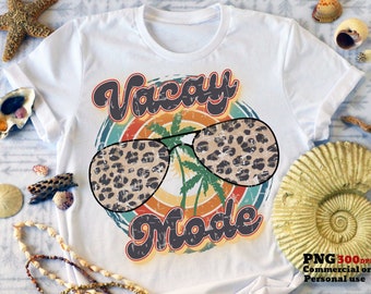 Vacay Mode PNG, Retro Leopard Print PNG, Sunglasses, Cheetah, Beach Vibes Png, Distressed Vintage Text, Shirt Sublimation Print File Png