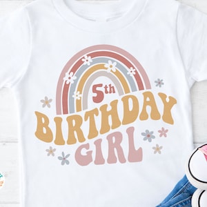 Girls 5th Birthday SVG PNG, Solid & Distressed, 5th Birthday Girl SVG, Cricut Cut File, 5th Birthday Shirt Sublimation Png, Cake Topper Svg