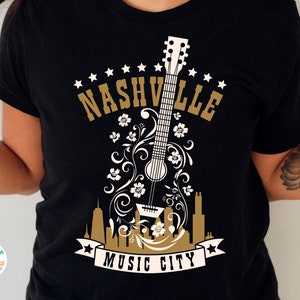 Nashville Music City PNG, Nashville Tennessee PNG, Música Country Png, Guitarra Floral, Country Western Png Archivo de impresión para sublimación de camisas