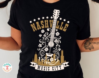 Nashville Music City PNG, Nashville Tennessee PNG, Country Music Png, Floral Guitar, Country Western Png Print File for Shirt Sublimation
