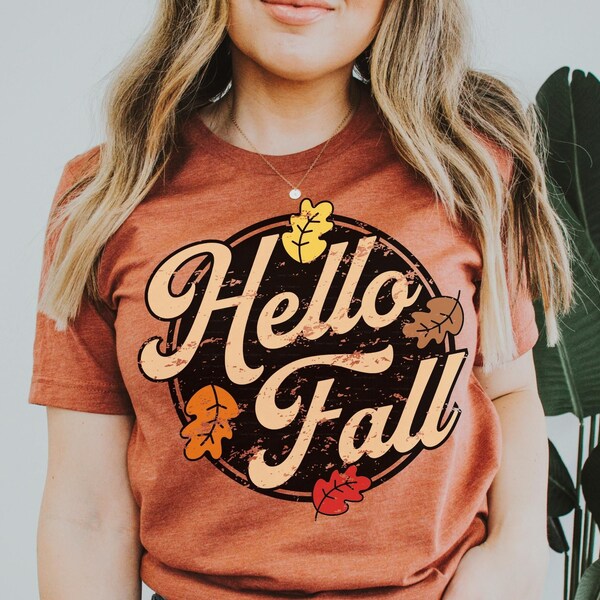 Hello Fall SVG, Hello Fall PNG, Distressed & Solid, Retro Fall PNG, Retro Fall Svg, Fall Vibes, Fall Png for Shirt Sublimation, Cut File Svg