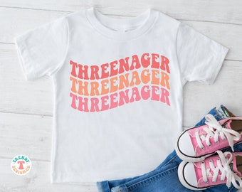 Threenager SVG PNG, Camicia per il 3° compleanno delle ragazze del bambino SVG, Svg ondulato retrò per il 3° compleanno, File di taglio Cricut Svg, Sublimazione della camicia Png di compleanno