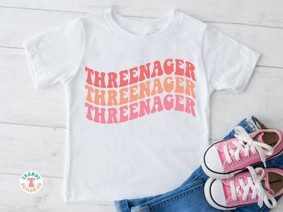 Threenager SVG PNG, Toddler Girls 3rd Birthday Shirt SVG, Wavy Retro 3rd Birthday Svg, Cricut Svg Cut File, Birthday Png Shirt Sublimation