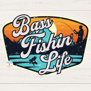 Bass Fishin&#39; Life PNG Distressed & Solid, Vintage Retro Fishing PNG, Fishing Shirt Sublimation Png, Fishing Reel, Rod, Dad Shirt, Lake, Boat