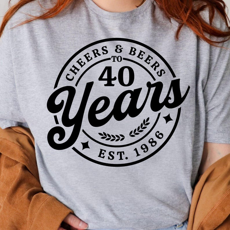 40th Birthday SVG PNG, Cheers & Beers to 40 Years, EST. 1986, Retro Vintage image 2