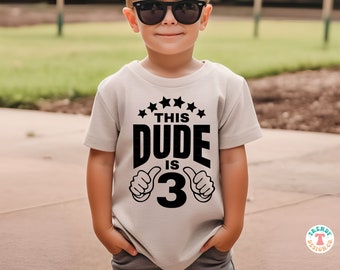 Boys' 3rd Birthday SVG PNG, This Dude is 3, Thumbs Up, Stars, Birthday Boy Shirt SVG Cricut Cut File, Boys Sublimation Png for 3-Year-Old