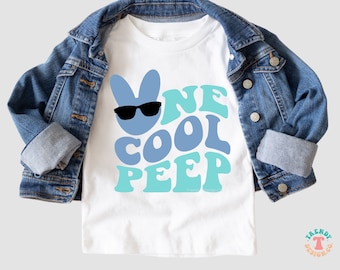 One Cool Peep SVG PNG, Kids, Toddlers, Boys Easter SVG, Retro Wavy Text, Cricut Easter Shirt Svg Cut File, Png Download File for Sublimation