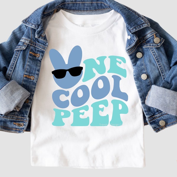 One Cool Peep SVG PNG, Kids, Toddlers, Boys Easter SVG, Retro Wavy Text, Cricut Easter Shirt Svg Cut File, Png Download File for Sublimation