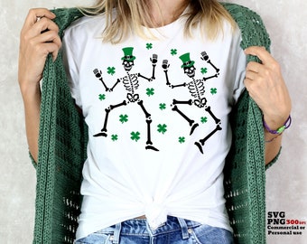 St Patrick's Day Skeletons SVG PNG, Dancing Skeletons, Happy Go Lucky Skeletons, Cricut SVG, Silhouette, Shirt Sublimation Png Print file