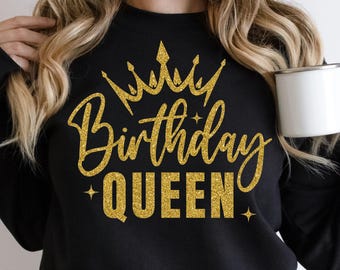 Birthday Queen SVG PNG, Glitter Gold Crown SVG, Birthday Girl Svg, It's My Birthday, Happy Birthday Shirt Sublimation Print File, Cut File