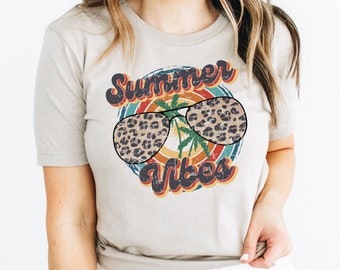 Summer Vibes PNG, Retro Summer PNG, Beach Shirt PNG, Leopard Print Sunglasses, Cheetah, Distressed Vintage Png, Summer Sublimation Design