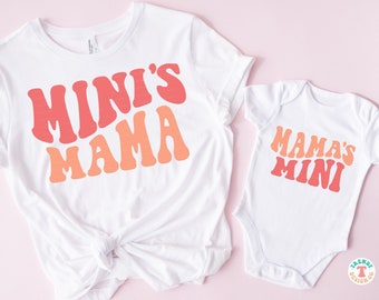Mommy & Me SVG PNG, Mama's Mini, Mini's Mama, Matching Mom, Baby, Toddler, Girl Shirts Svg, Retro Wavy Design, Mom and Me Sublimation Png