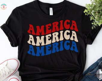 America SVG PNG, Retro 4th of July SVG, Wavy Text, Patriotic Svg Cut File for Cricut, Sublimation Png For Shirts, Download File for July 4th