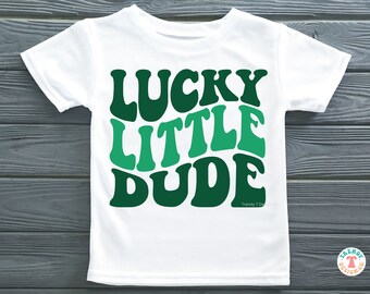 Boys Retro St. Patrick's Day SVG PNG, Lucky Little Dude, Baby Boy, Toddler Boy, Wavy Text, Cricut SVG Cut File, Shirt Png for Sublimation