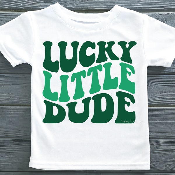 Boys Retro St. Patrick's Day SVG PNG, Lucky Little Dude, Baby Boy, Toddler Boy, Wavy Text, Cricut SVG Cut File, Shirt Png for Sublimation