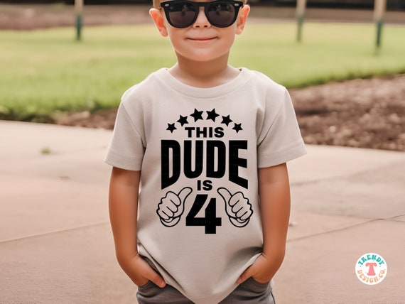 Boys' 4th Birthday SVG PNG, This Dude is 4, Thumbs Up, Stars, Fourth Birthday Shirt SVG Cricut Cut File, Boys Sublimation Png for 4-Year-Old