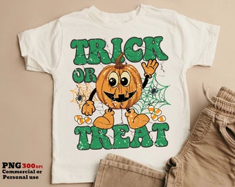 Trick Or Treat PNG SVG, Distressed and Solid Png + Svg Print file, Retro, Fall, Spooky, Pumpkin, Spiders, Kids Halloween Shirt Sublimation
