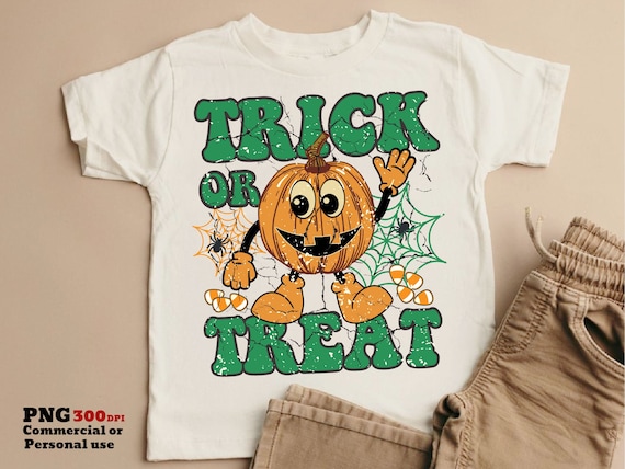 Trick Or Treat PNG SVG, Distressed and Solid Png + Svg Print file, Retro, Fall, Spooky, Pumpkin, Spiders, Kids Halloween Shirt Sublimation