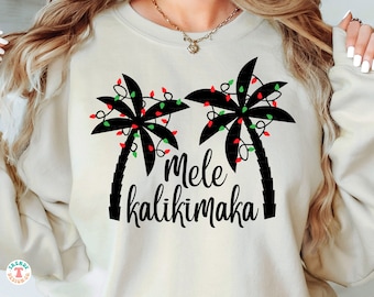 Mele Kalikimaka SVG PNG, Hawajskie Boże Narodzenie, Wesołych Świąt SVG, Tropikalne drzewo bożonarodzeniowe SVG Cricut Cut File, Projekt sublimacji koszuli Png