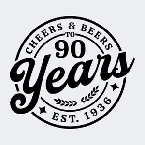 90th Birthday SVG PNG, Cheers & Beers to 90 Years, EST. 1936, Retro Vintage